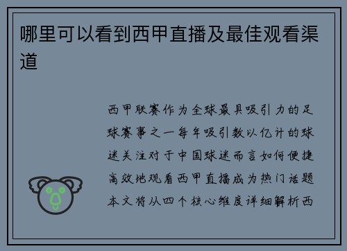 哪里可以看到西甲直播及最佳观看渠道