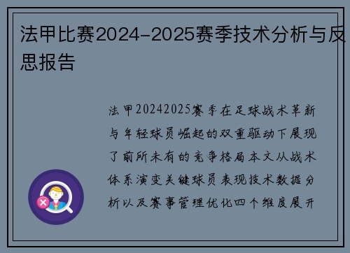 法甲比赛2024-2025赛季技术分析与反思报告